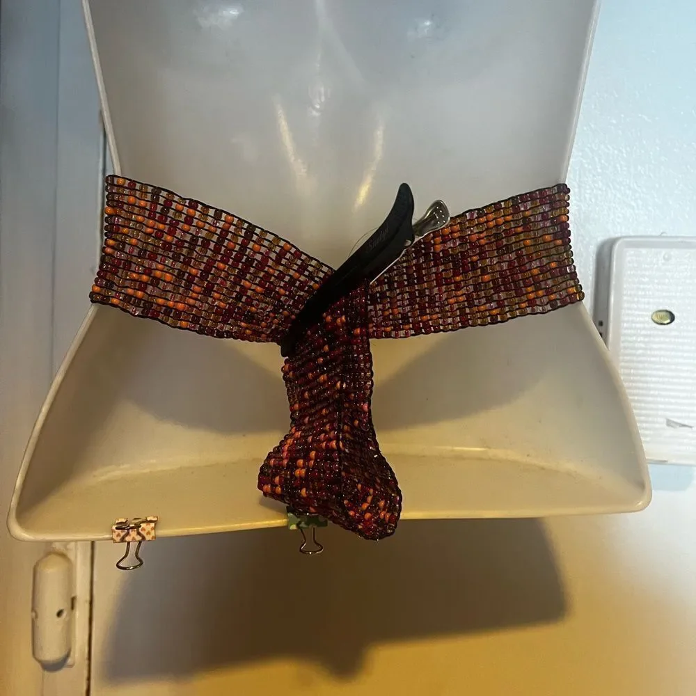 beaded dress belt tribal stone wooden closure